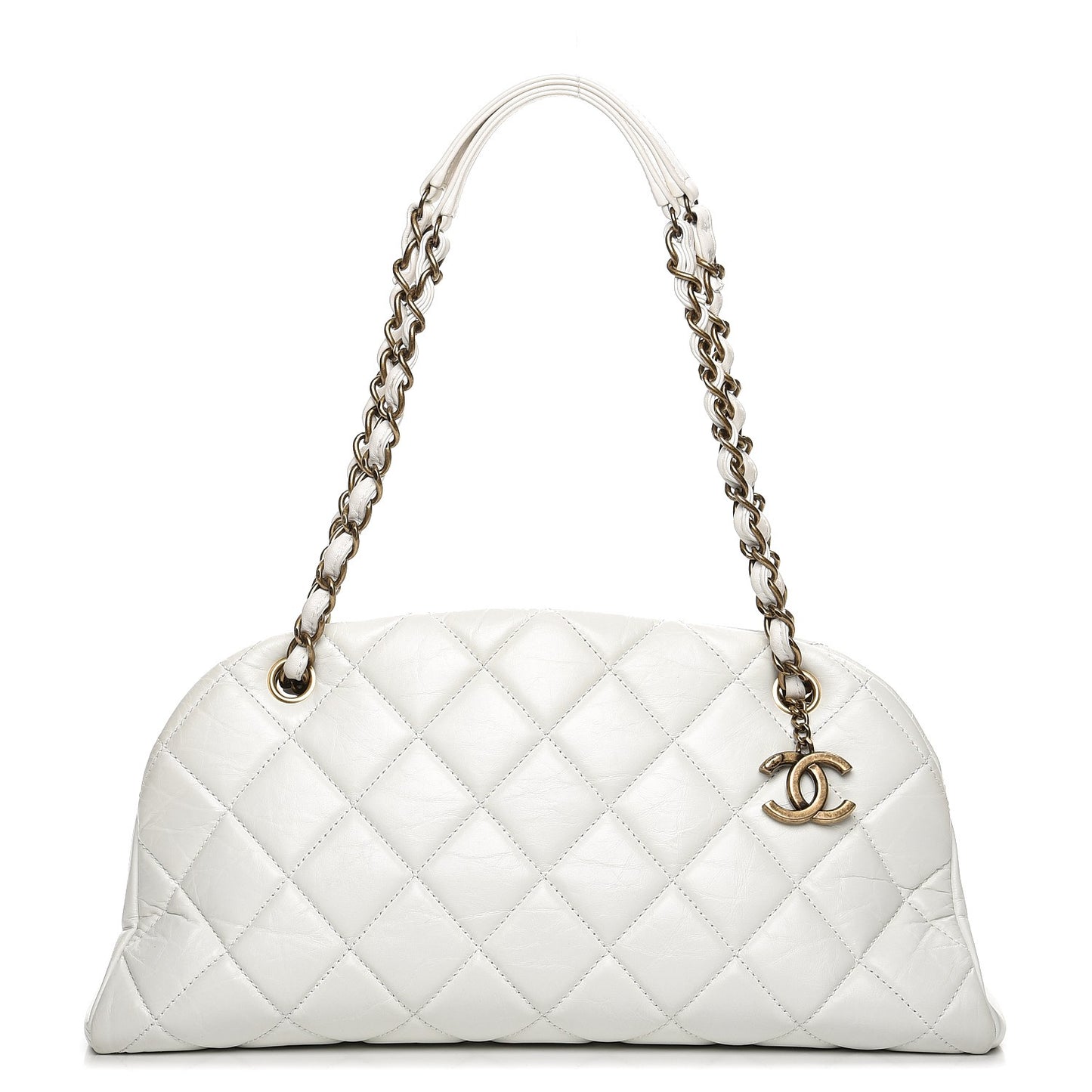 Aged Calfskin Quilted Medium Just Mademoiselle Bowling Bag White