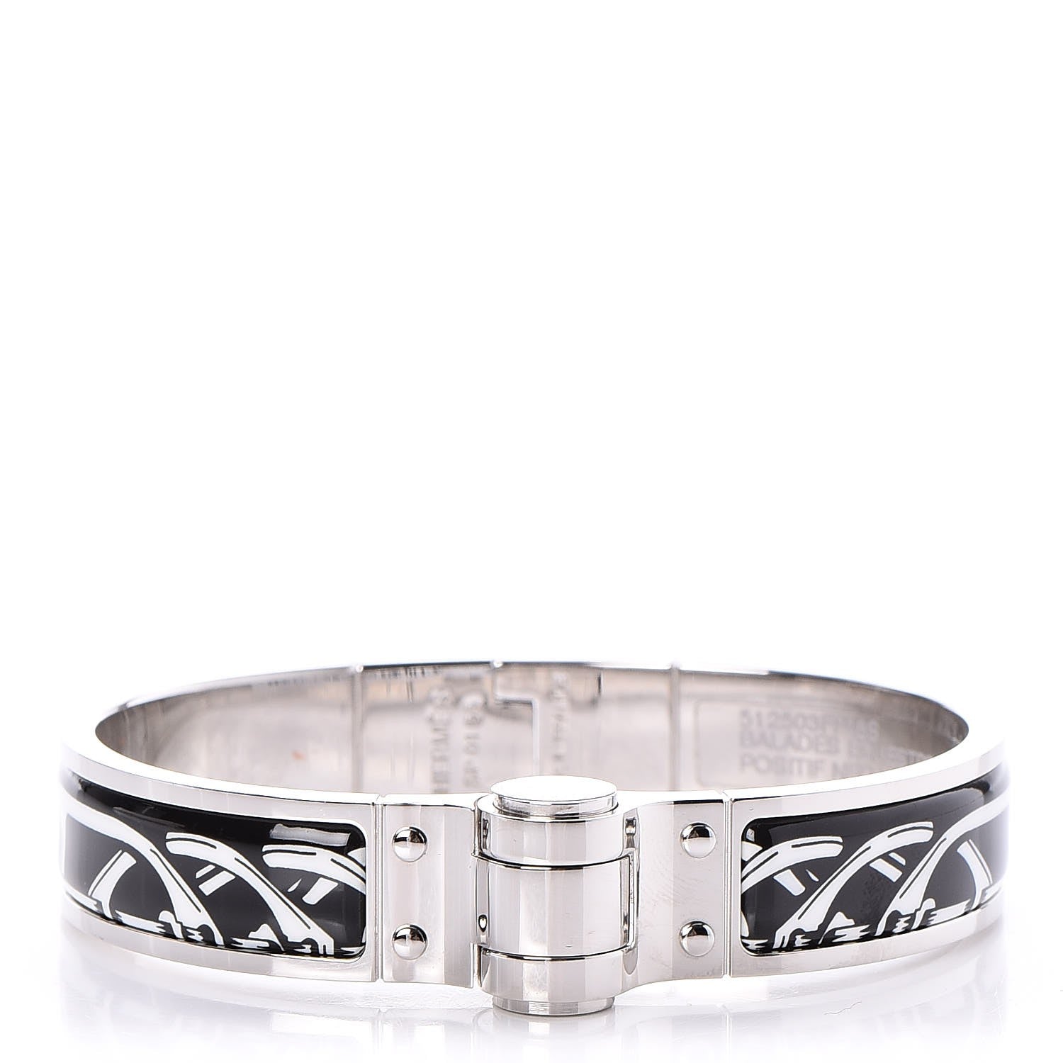 Hermes Enamel Printed Narrow Balades Equestres Positif Negatif Hinged Bracelet M Black 1 of 5
