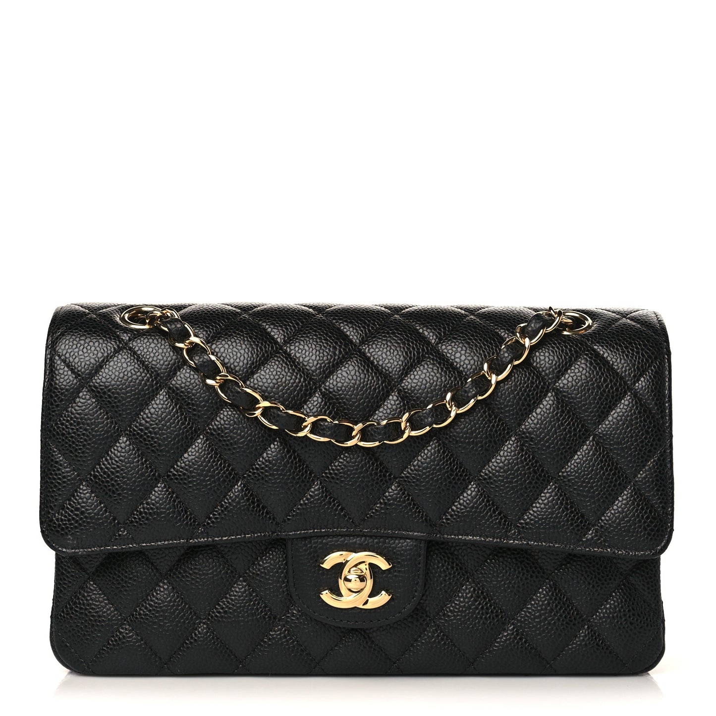 Caviar Quilted Medium Double Flap Black