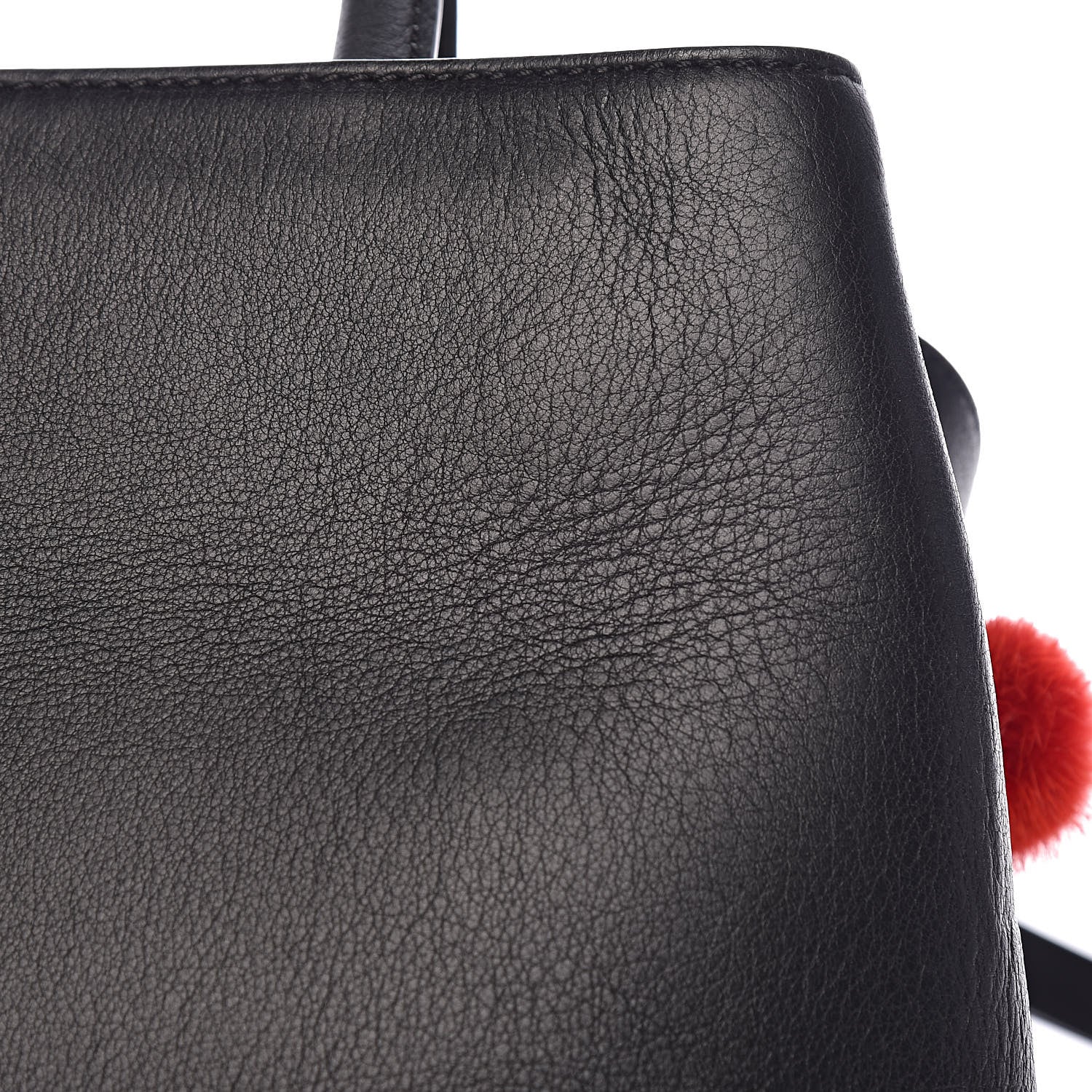 Fendi Vitello Dolce Mink Fur Pom Pom Petite 2Jours Tote Black Multicolor 10 of 11