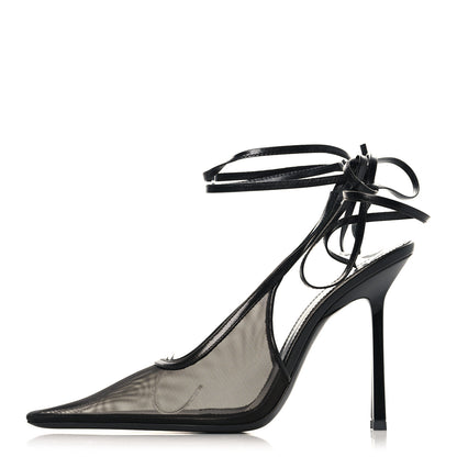 Saint Laurent Tulle Mesh Lambskin Oxails 110 Ankle Tie Pumps 36 Black 1 of 9