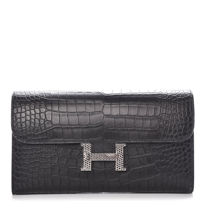 Hermes Matte Alligator Lizard Constance Wallet Black Ombre 1 of 10