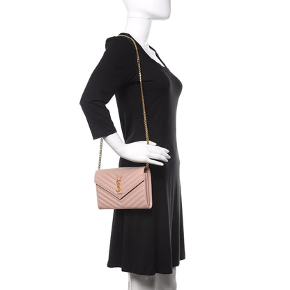Saint Laurent Grain De Poudre Matelasse Chevron Monogram Chain Wallet Pale Blush 2 of 9