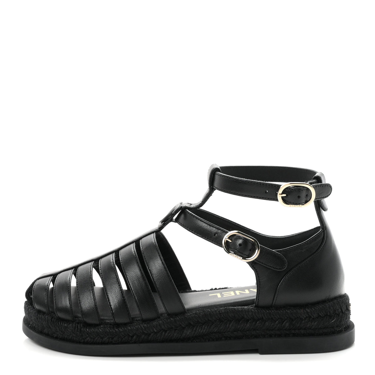 Lambskin Espadrille Sandals 37 Black