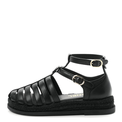 Chanel Lambskin Espadrille Sandals 37 Black 1 of 10