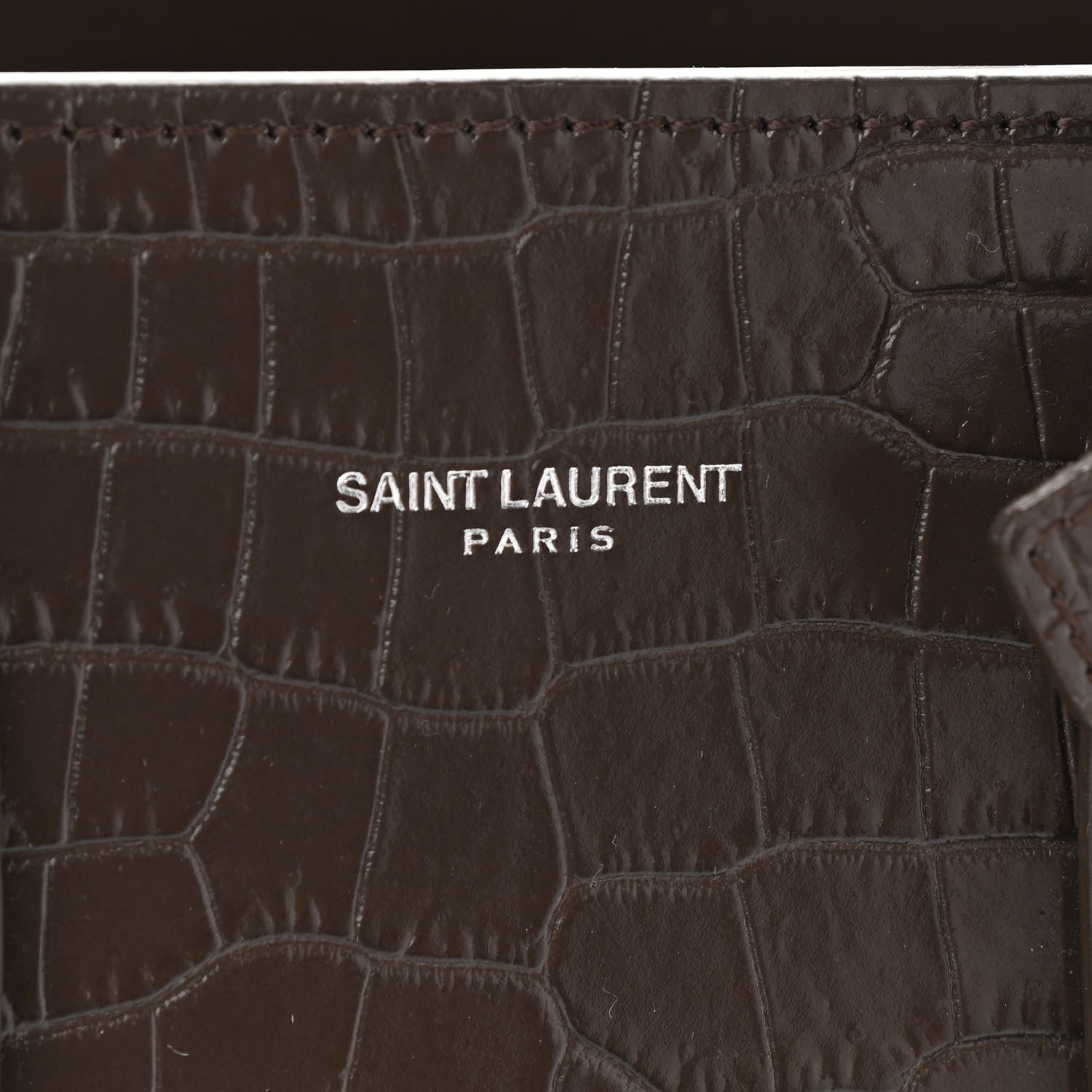 Saint Laurent Calfskin Crocodile Embossed Baby Sac De Jour Dark Brown 7 of 9