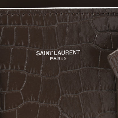 Saint Laurent Calfskin Crocodile Embossed Baby Sac De Jour Dark Brown 7 of 9