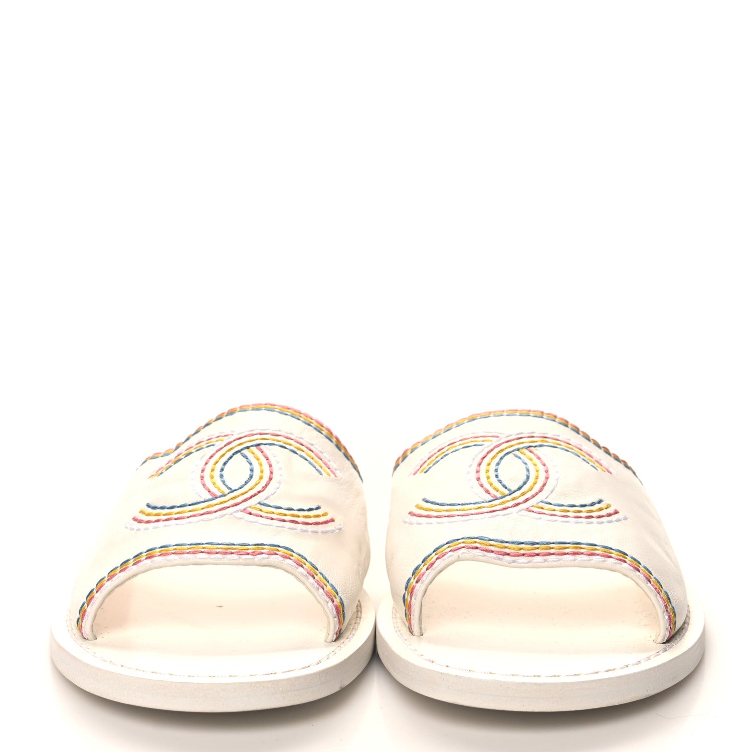 Chanel Calfskin Embroidered CC Sandal Mule 38 White 2 of 9