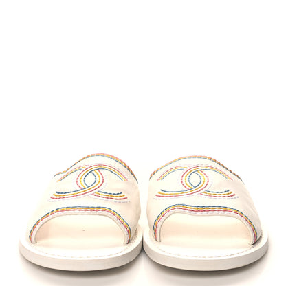 Chanel Calfskin Embroidered CC Sandal Mule 38 White 2 of 9