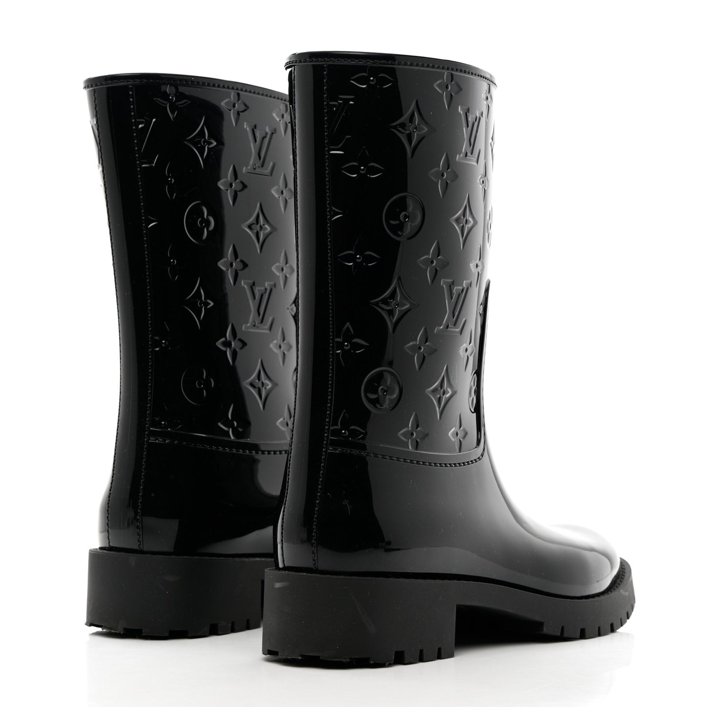 Rubber Embossed Monogram Splash Rain Short Boots 41 Black