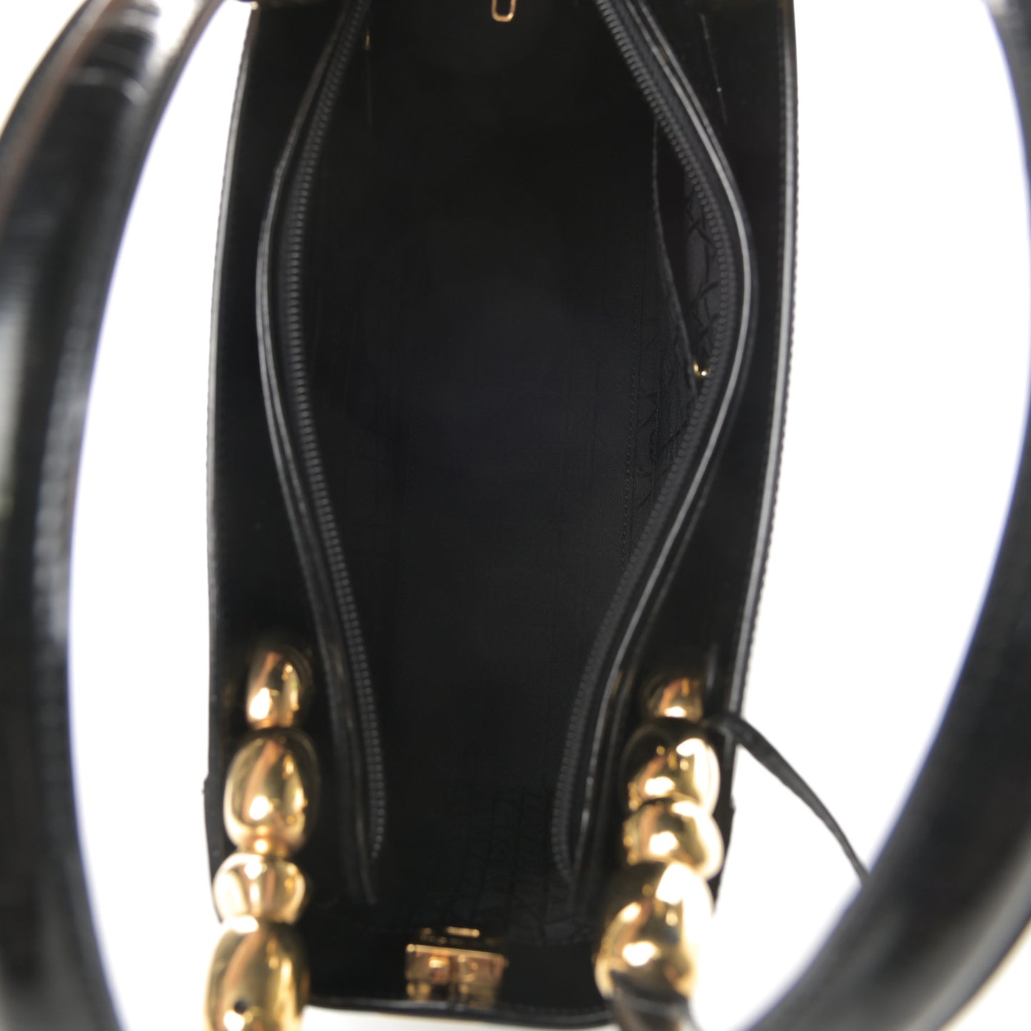 Patent Gold Beaded Malice Tote Black