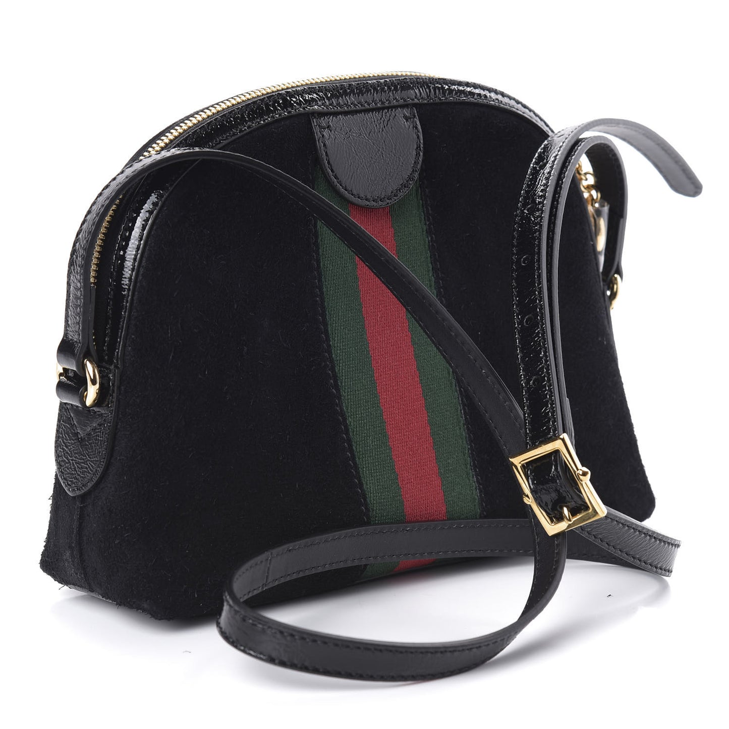 Suede Patent Web GG Small Ophidia Dome Shoulder Bag Black
