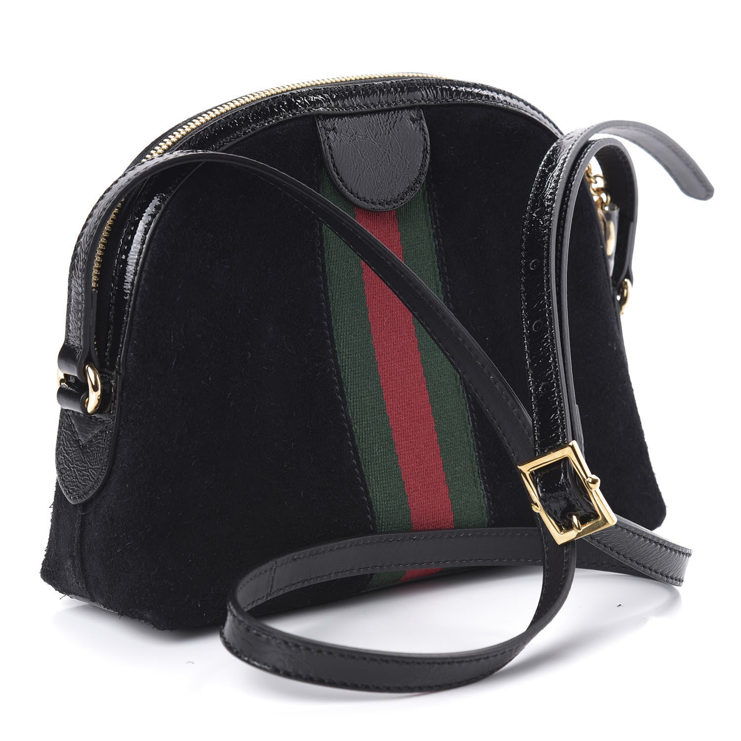 Gucci Suede Patent Web GG Small Ophidia Dome Shoulder Bag Black 3 of 11