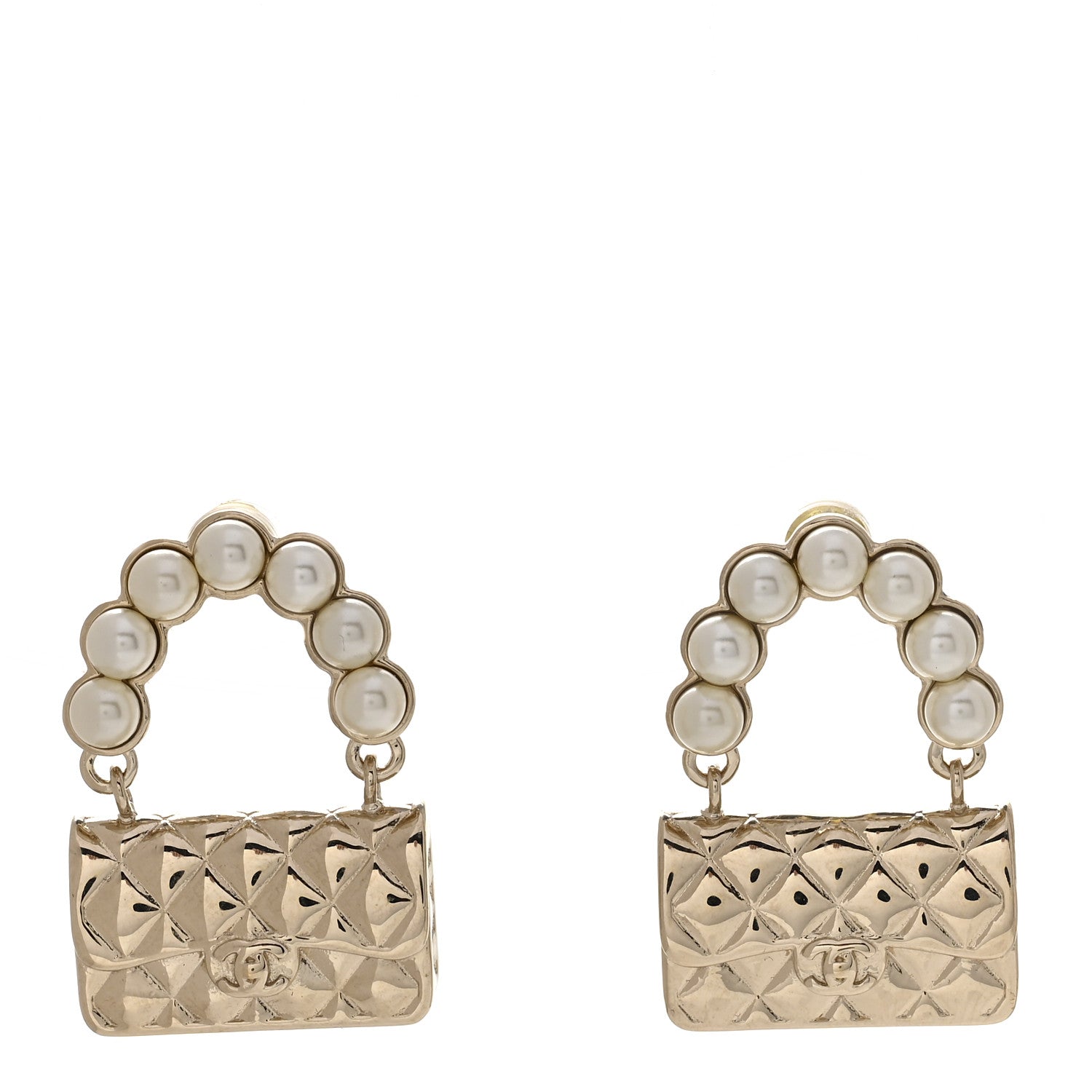 Chanel Pearl Quilted CC Flap Bag Earrings Gold 1 of 4
