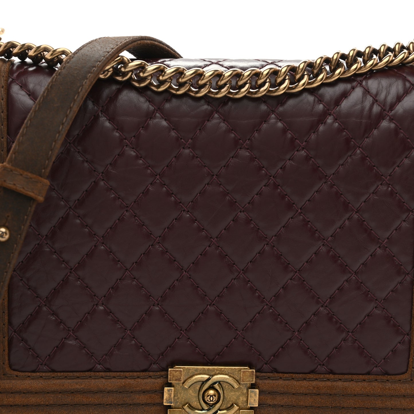 Aged Calfskin Nubuck Quilted Large Boy Flap Burgundy