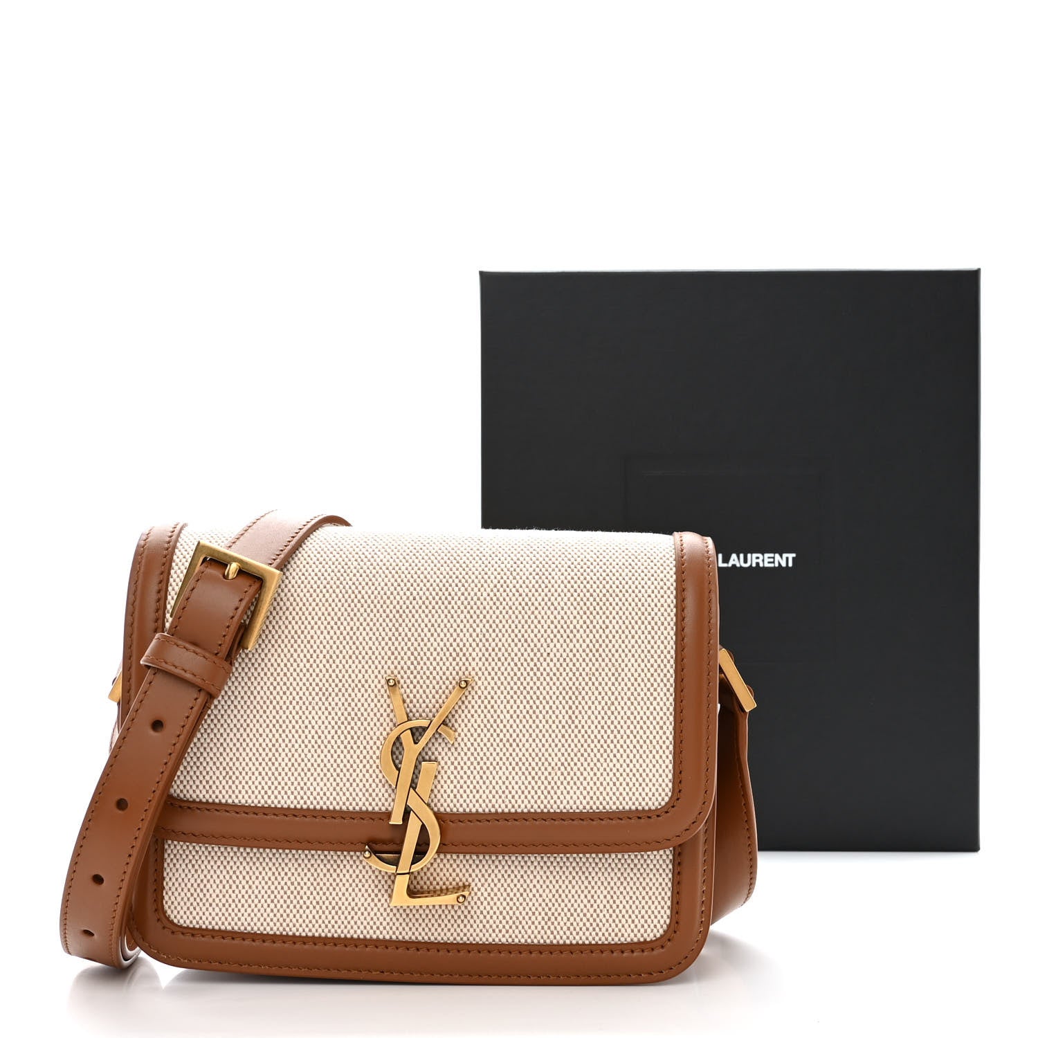 Saint Laurent Canvas Calfskin Small Solferino Satchel Beige Brick 11 of 11