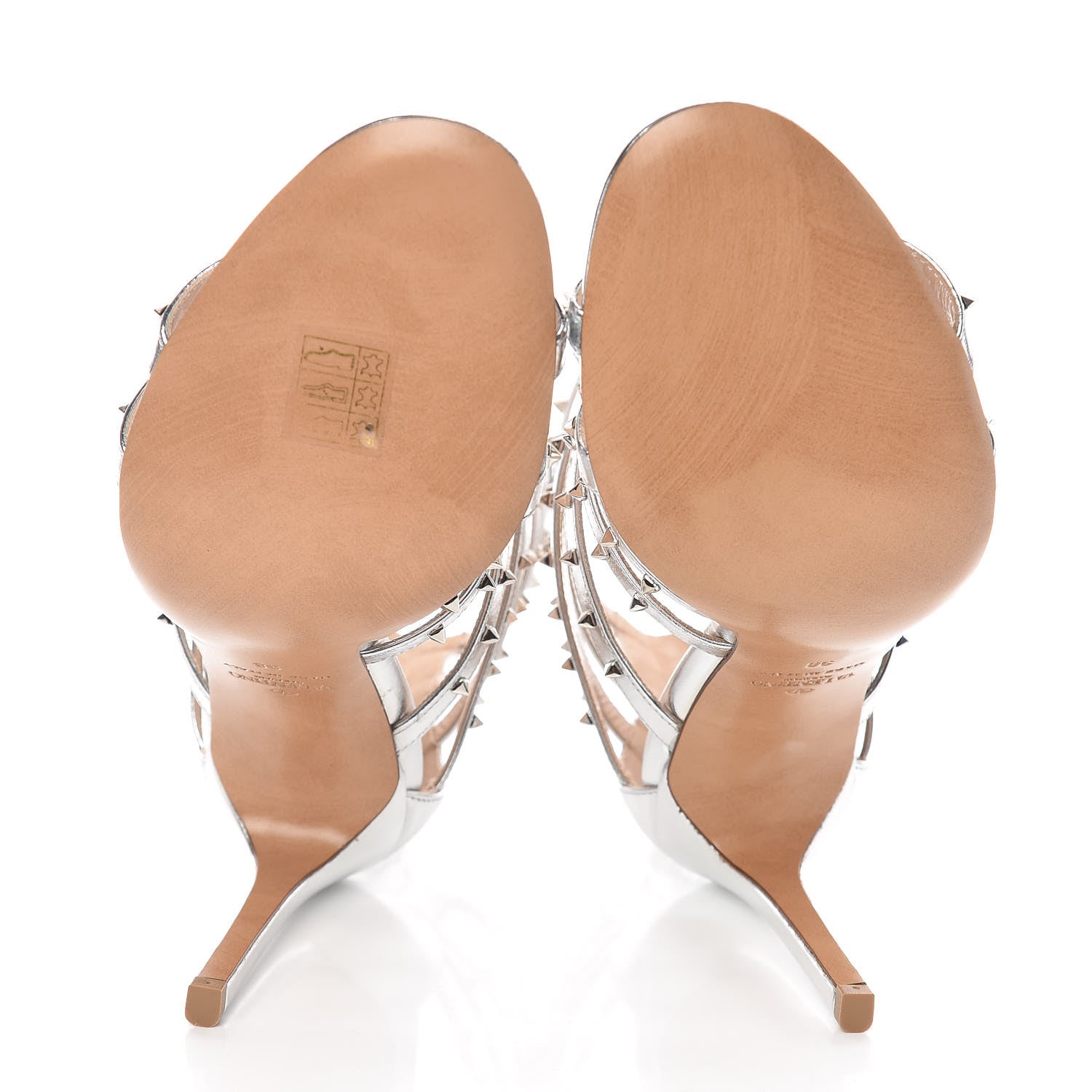 Valentino Garavani Metallic Nappa Lovestud Caged 105mm Sandals 38 Silver 5 of 8