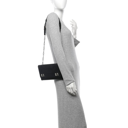 Prada Saffiano Cuir Twist Lock Chain Flap Crossbody Bag Black 2 of 11