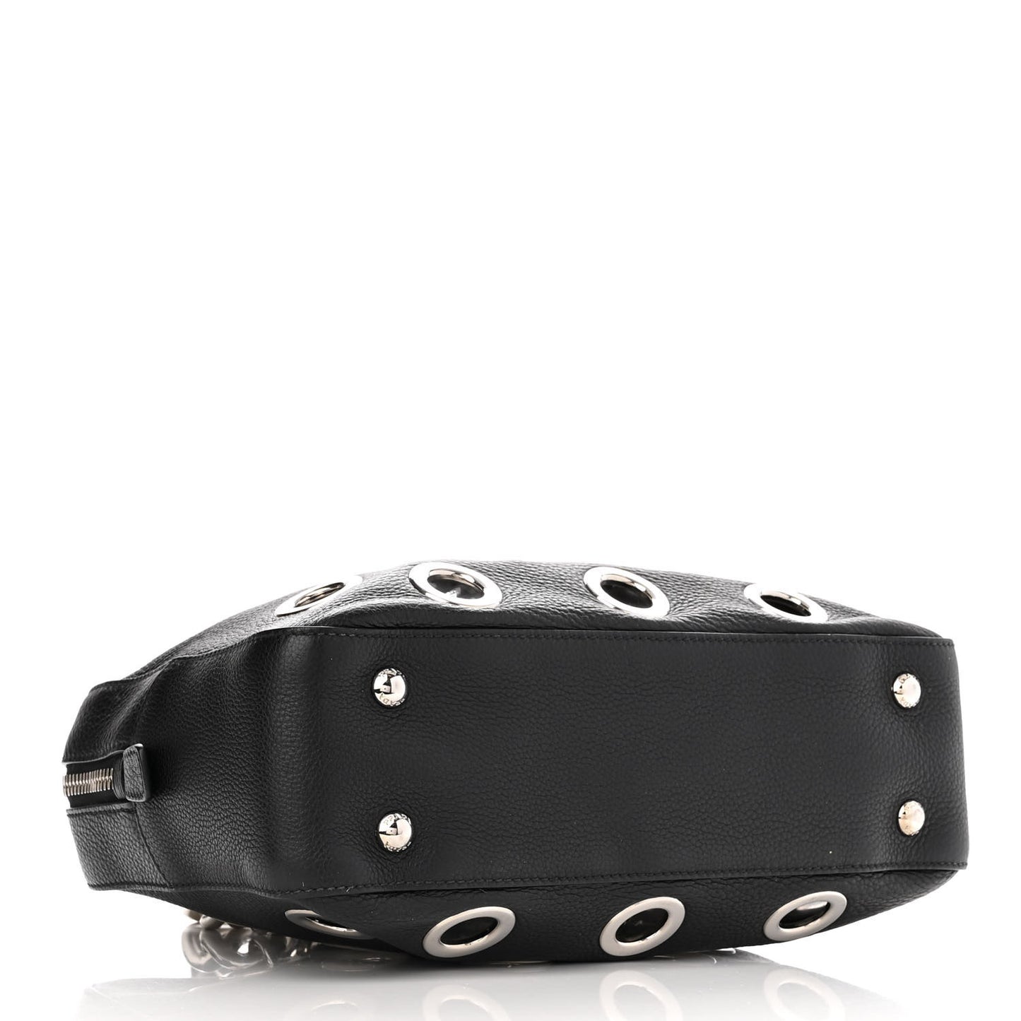 Vitello Daino Grommet Chain Satchel Bag Black