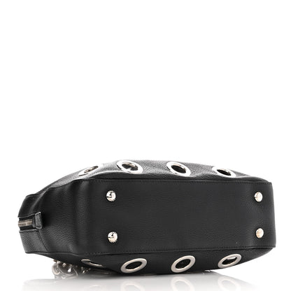 Prada Vitello Daino Grommet Chain Satchel Bag Black 4 of 11