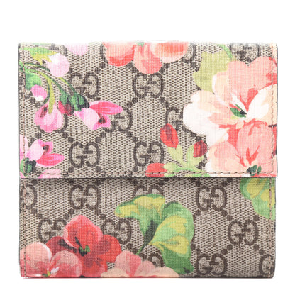 Gucci GG Supreme Monogram Blooms French Flap Wallet Beige Multicolor Dry Rose 1 of 10