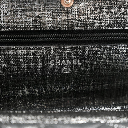 Chanel Metallic Fabric Quilted Wallet On Chain WOC Silver Black 6 of 8