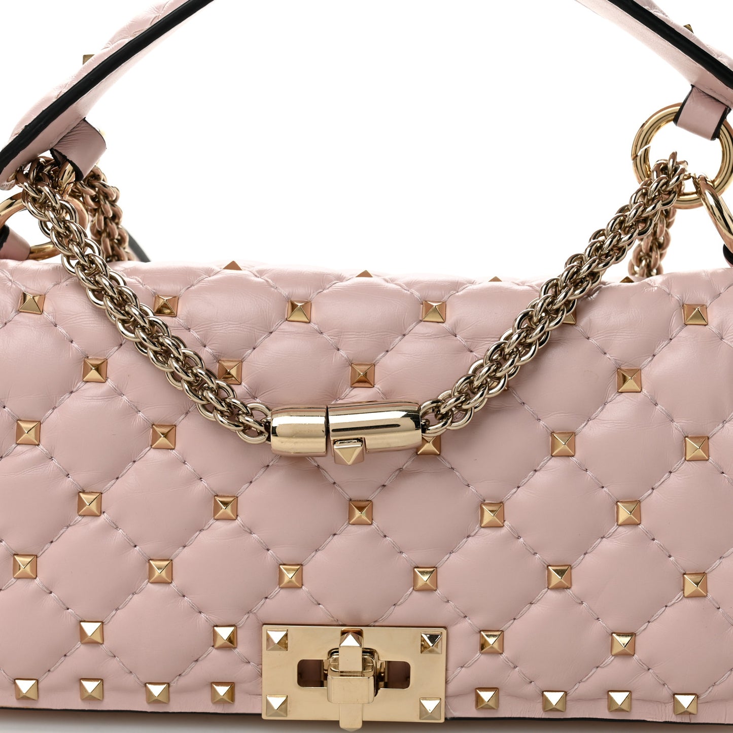 Calfskin Rockstud Spike Convertible Shoulder Bag Light Pink