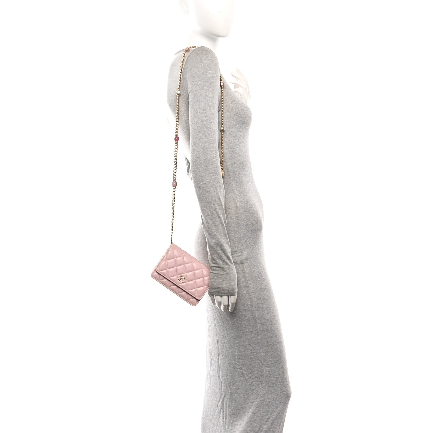 Chanel Lambskin Quilted CC Pearl Enamel Clutch on Chain WOC Light Pink 2 of 11