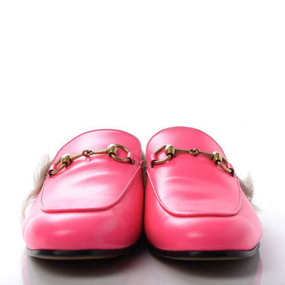 Gucci Calfskin Fur Mens Princetown Slippers 7 Fuxia Fluo Natural 2 of 9