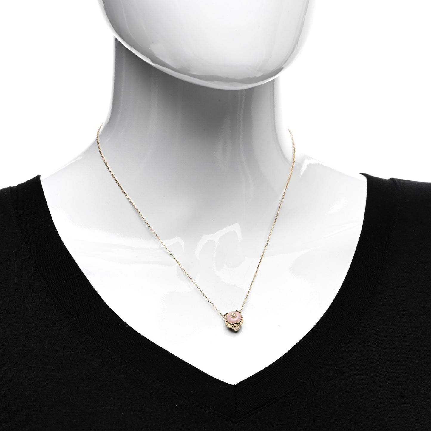 18K Yellow Gold Diamond Pink Opal Le Marche Des Merveilles Feline Pendant Necklace