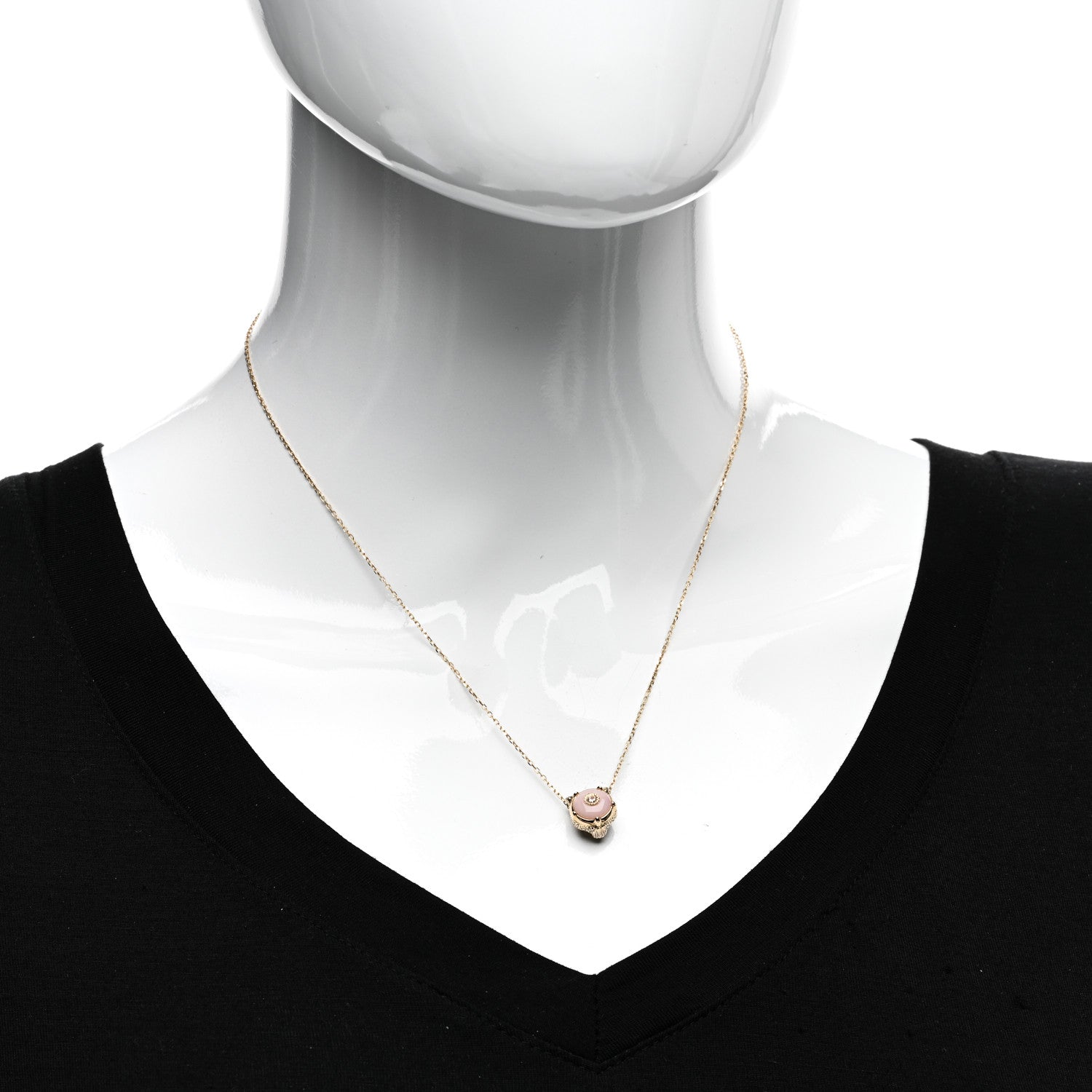 Gucci 18K Yellow Gold Diamond Pink Opal Le Marche Des Merveilles Feline Pendant Necklace 2 of 6