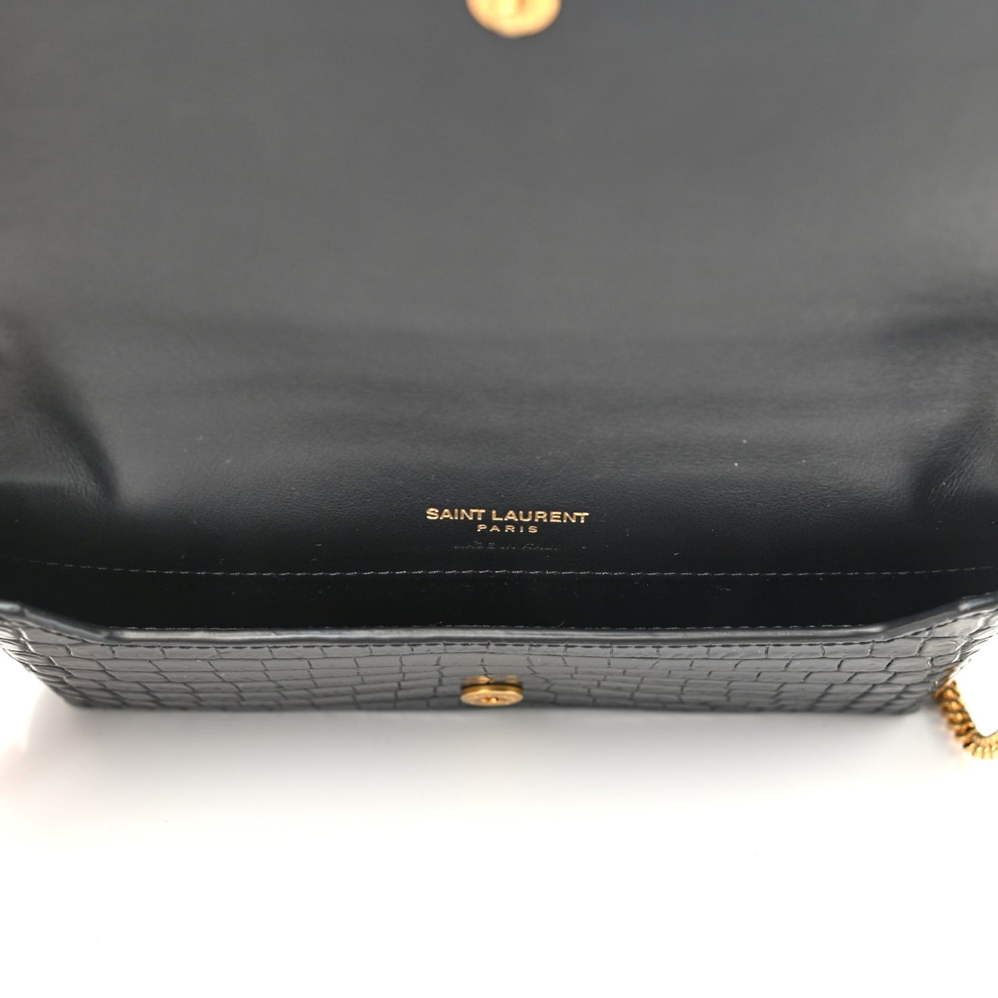 Crocodile Embossed Monogram Phone Holder Crossbody Black