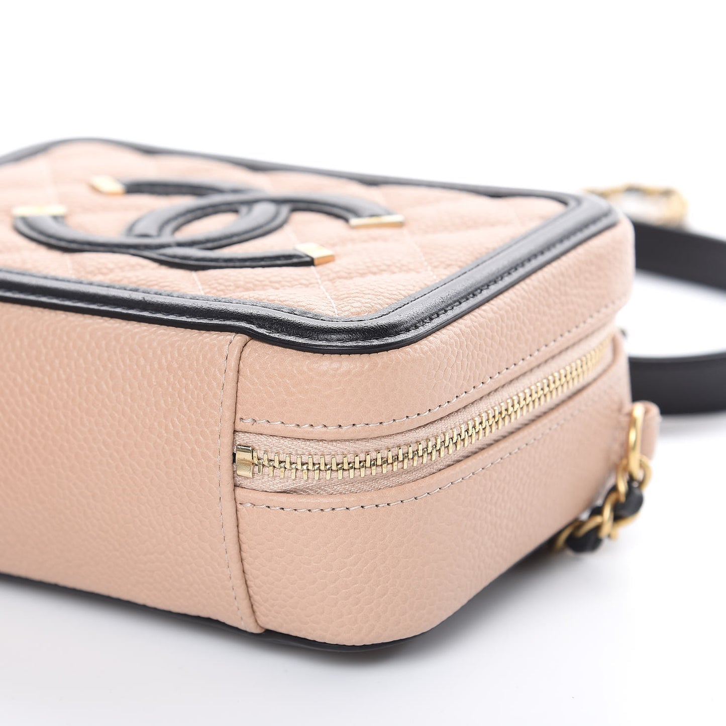 Caviar Quilted CC Filigree Vanity Clutch With Chain Beige Black