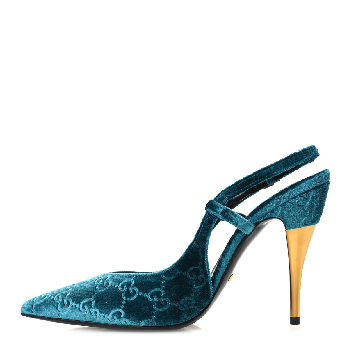 Velvet GG Monogram Slingback 115mm Pumps 37.5 Peacock