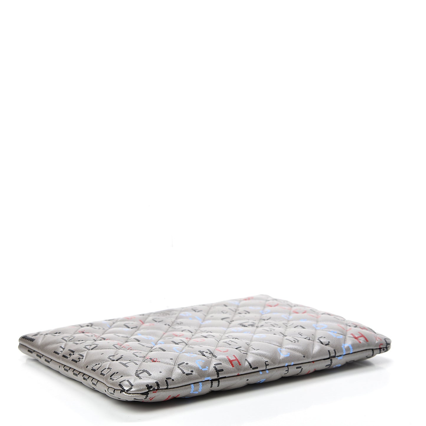 Metallic Lambskin Quilted Medium Data Center Cosmetic Case Silver