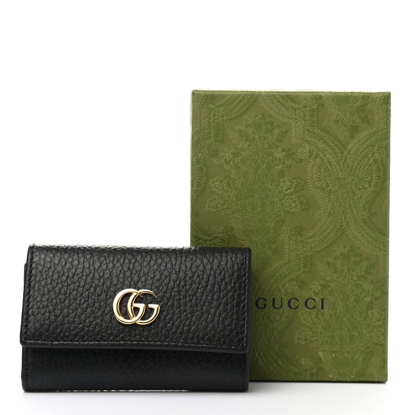 Pebbled Calfskin GG Marmont 6 Key Holder Black