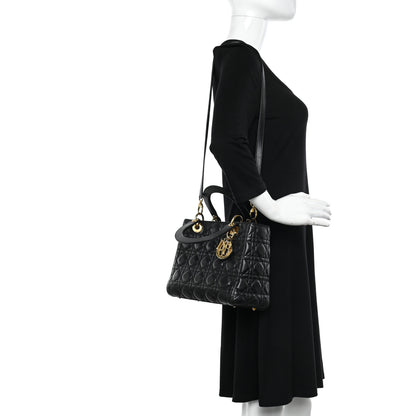 Christian Dior Lambskin Cannage Medium Lady Dior Black 2 of 12