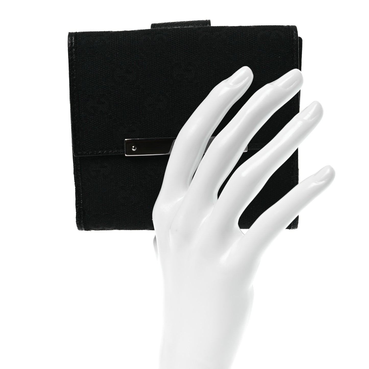 Monogram Textured Calfskin Metal Bar French Flap Wallet Black