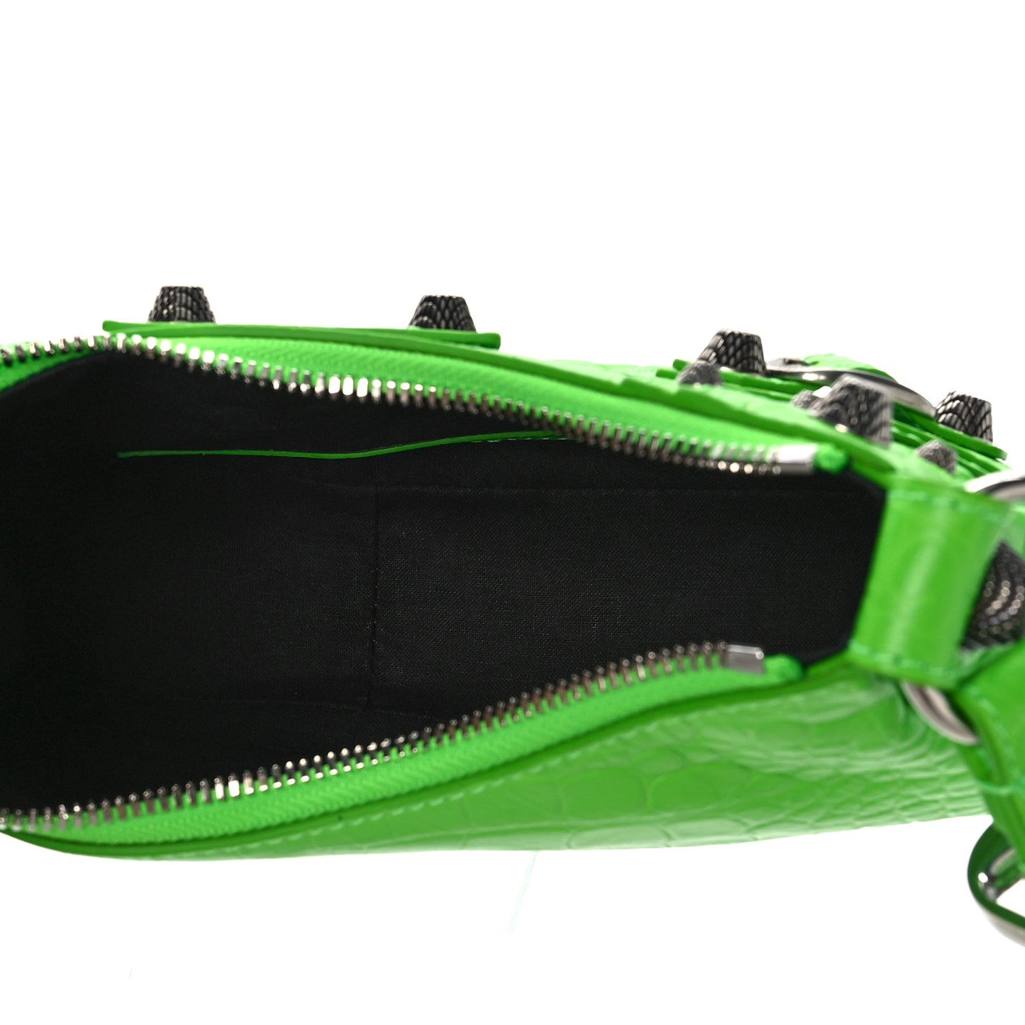 Extra Supple Calfskin Crocodile Embossed Le Cagole Shoulder Bag XS Acid Green