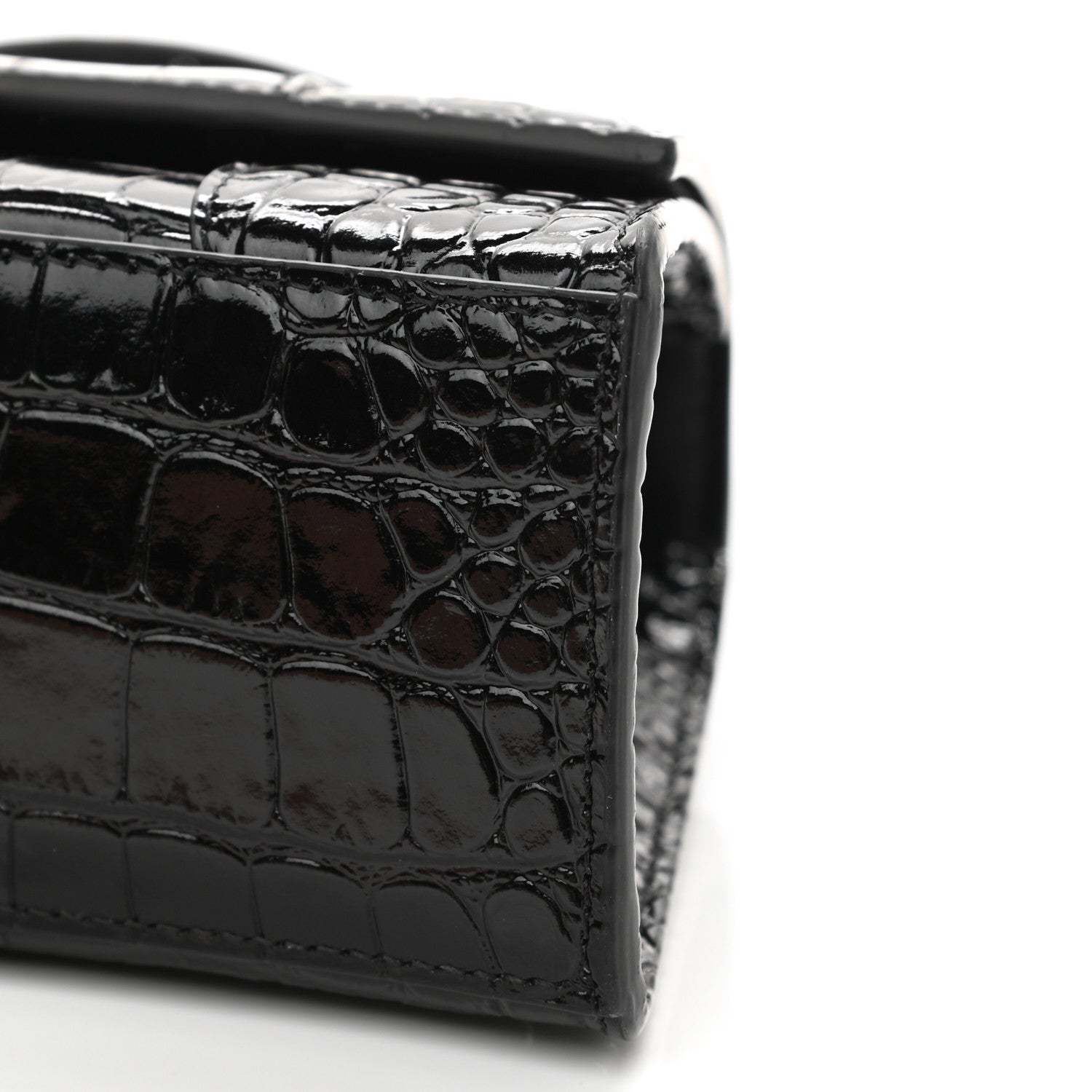 Balenciaga Shiny Calfskin Monochrome Crocodile Embossed Hourglass Top Handle Bag XS Black 10 of 11