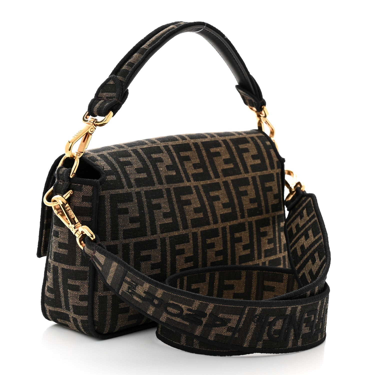 Fendi Fabric Jacquard FF 1974 Medium Baguette Tobacco Moro Black 3 of 11