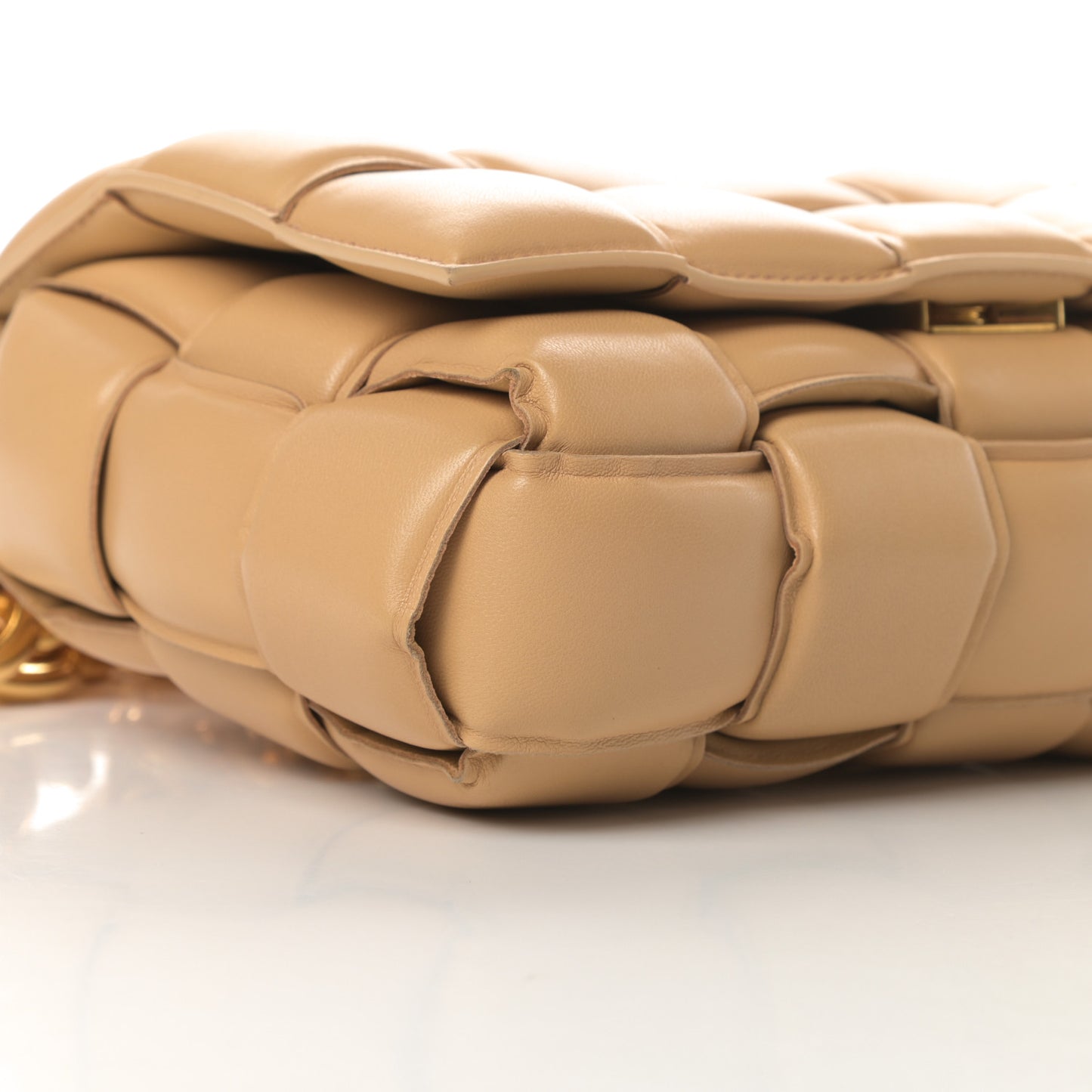 Lambskin Maxi Intreccio Padded Chain Cassette Crossbody Bag Almond