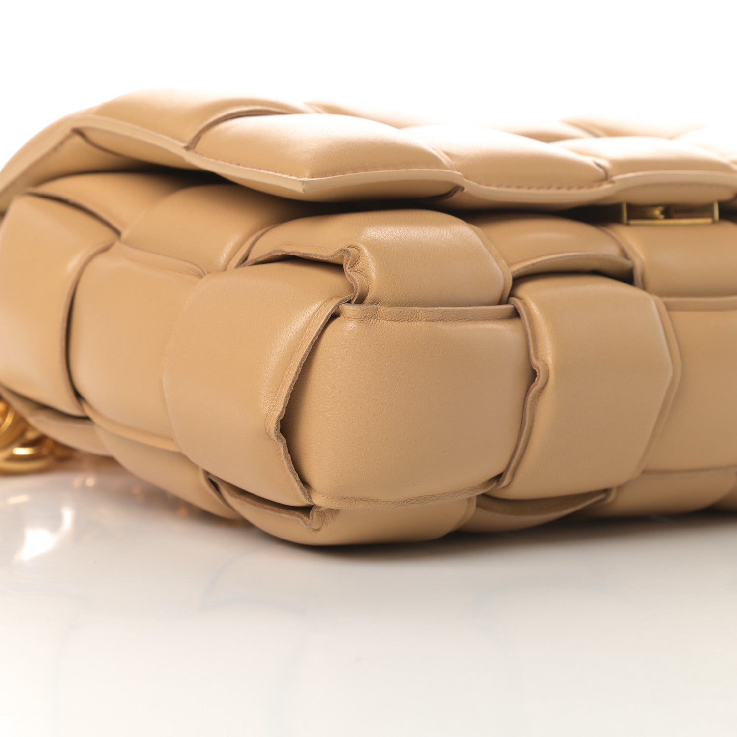 Bottega Veneta Lambskin Maxi Intreccio Padded Chain Cassette Crossbody Bag Almond 9 of 11
