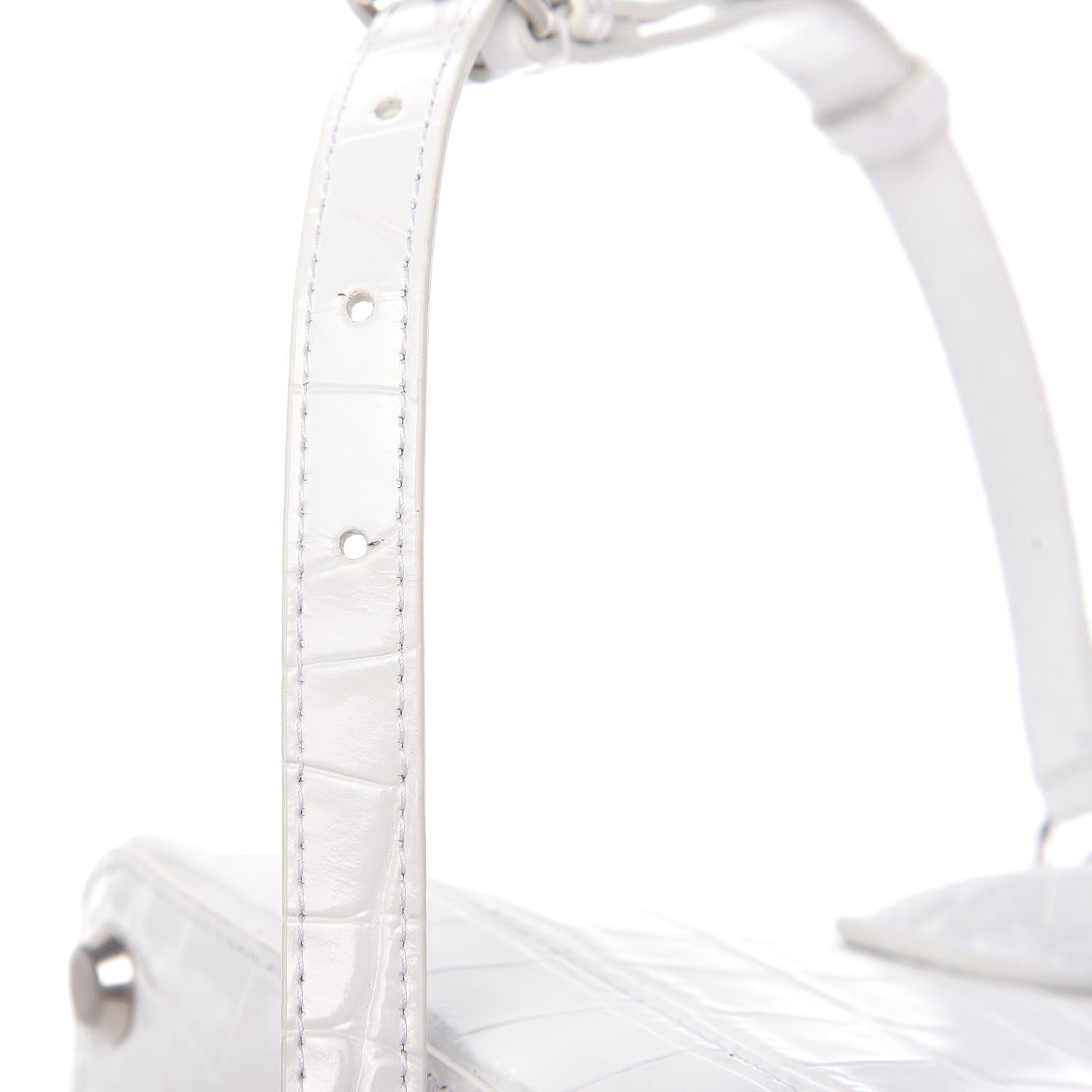 Balenciaga Calfskin Crocodile Embossed XXS Ville Top Handle Bag White Black 10 of 11