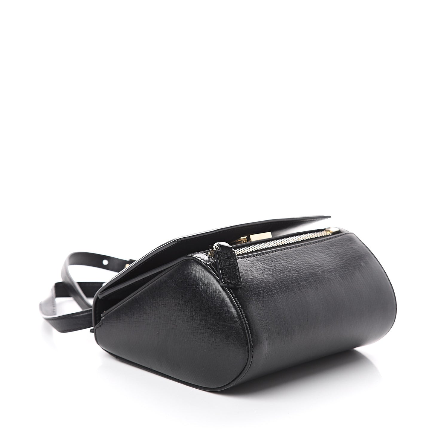 Textured Calfskin Mini Pandora Box Crossbody Bag Black
