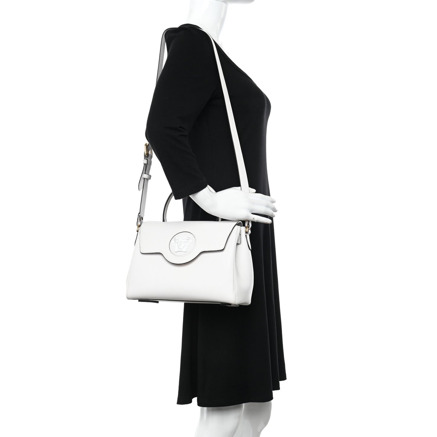 Calfskin Medium La Medusa Top Handle Handbag Optical White
