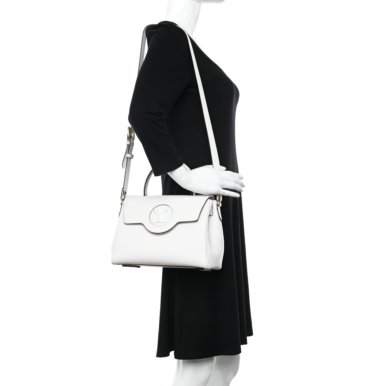 Versace Calfskin Medium La Medusa Top Handle Handbag Optical White 2 of 11