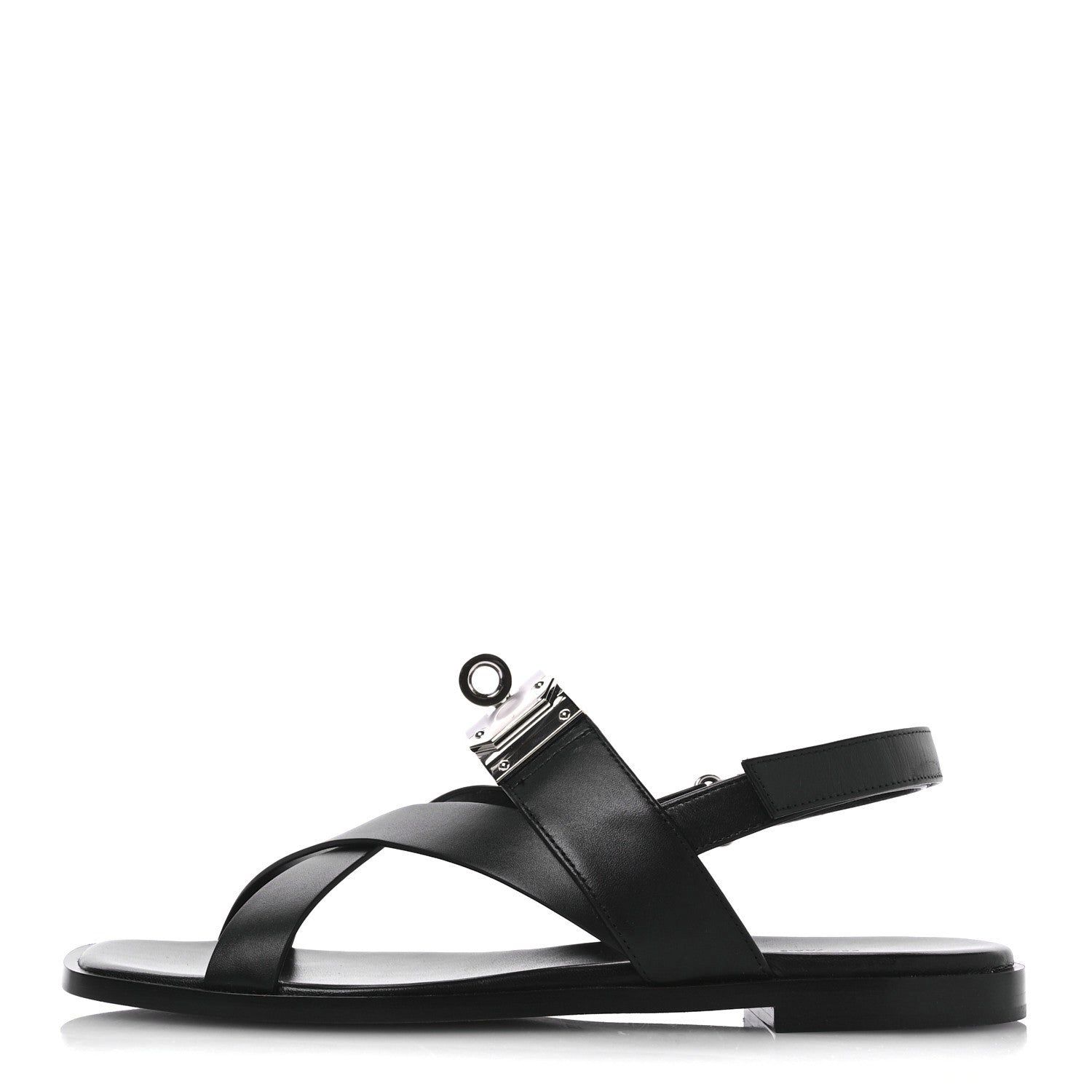 Hermes Calfskin Womens Ines Sandals 39 Black 1 of 9