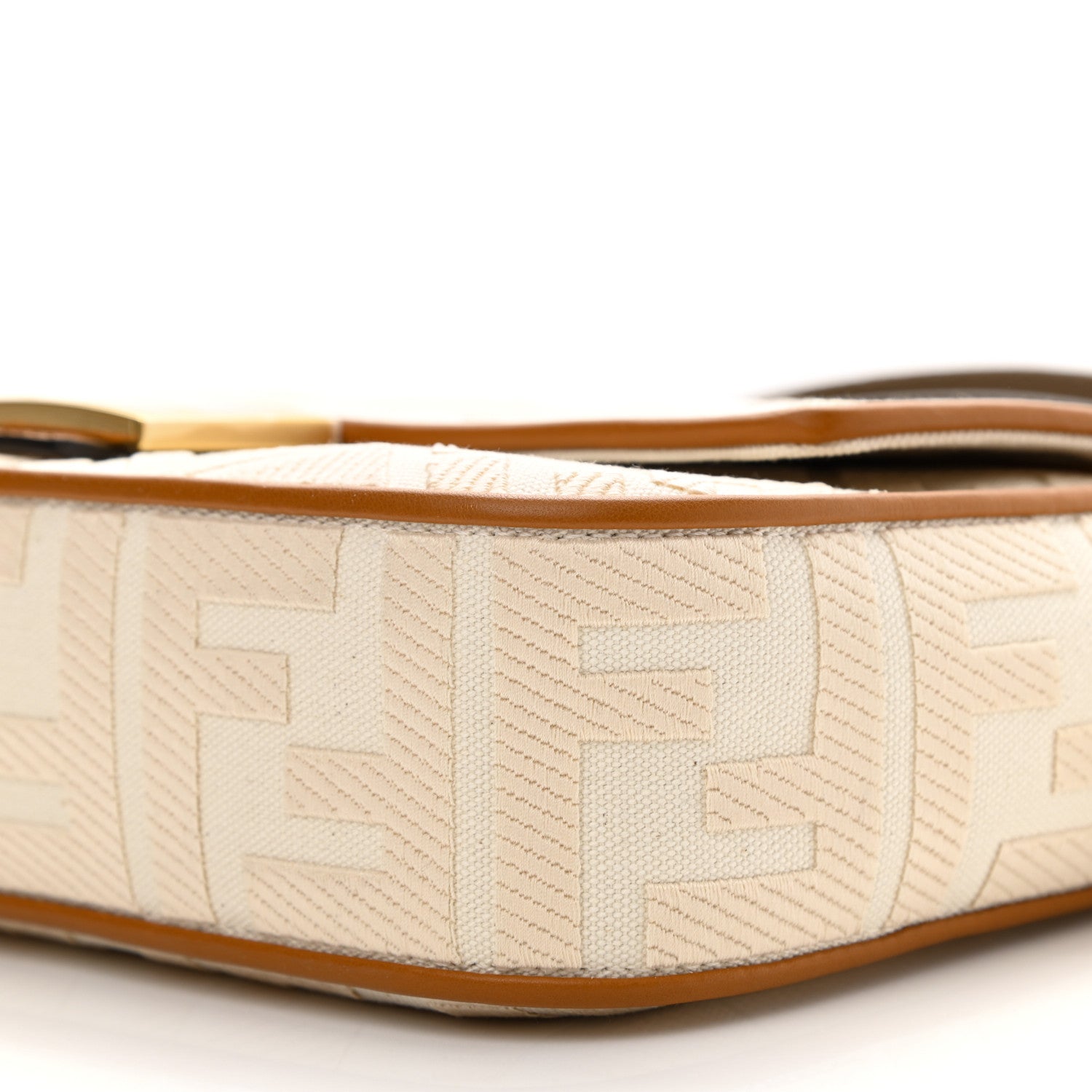 Fendi Canvas Vitello King Bi-Color Strap FF Embroidered Baguette Grezzo Brandy Cuoio 10 of 10