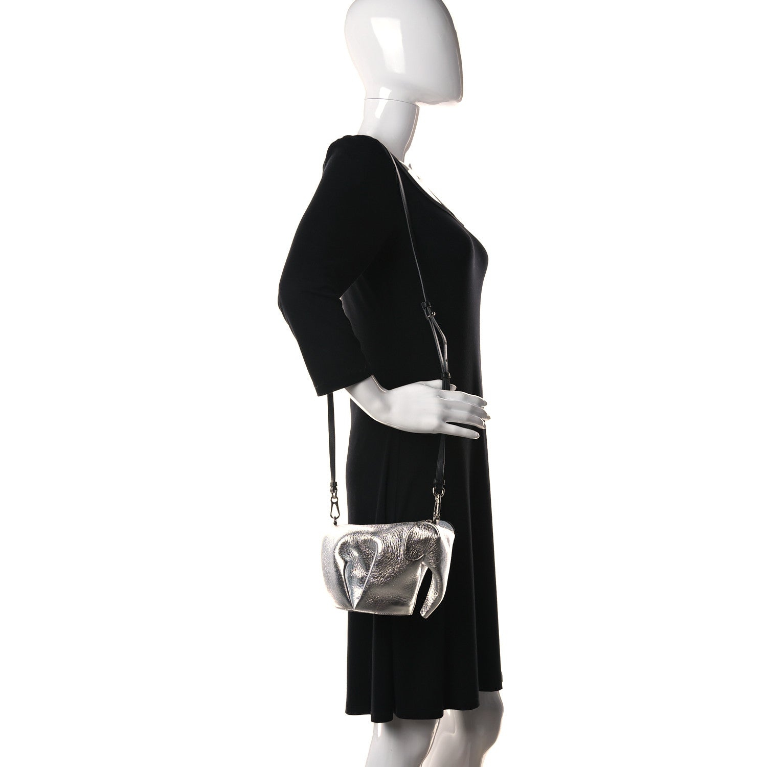 Loewe Metallic Calfskin Mini Elephant Crossbody Bag Silver 2 of 9